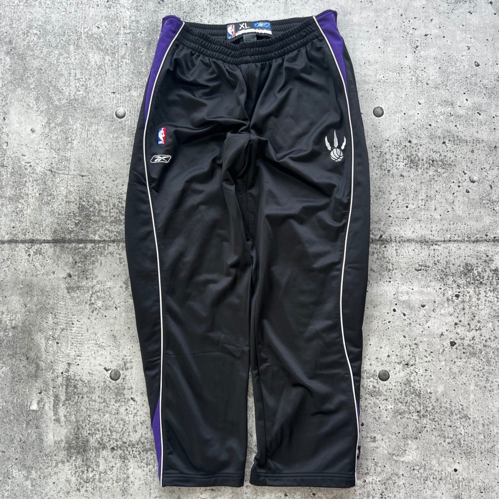 Vintage Toronto Raptors Pants Men XL Black NBA Tear Away Snap Reebok Warm Up Y2K